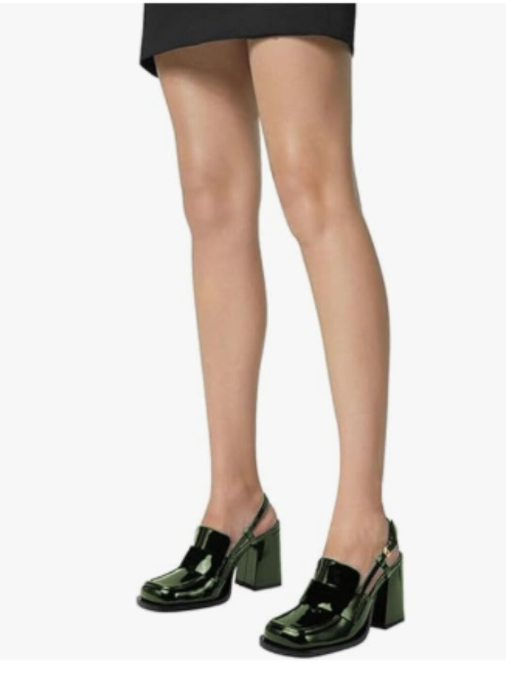 FOWT Dark Green Platform Square Toe Loafers Chunky High Heel Slingback Pumps
